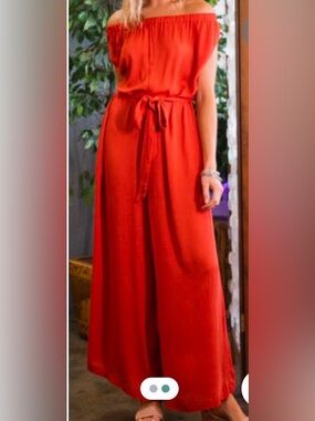 Oddi Plus Size 1XL/2XL Off-Shoulder Jumpsuit Burnt Orange NWOT Wide Leg